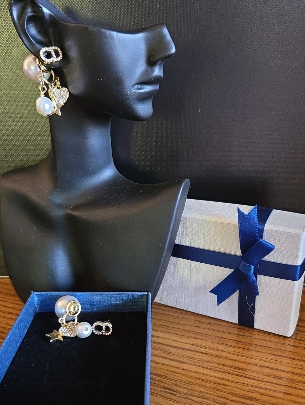 Christian Dior Tribales Pearl, Heart And Star In Goldtone- Pierced